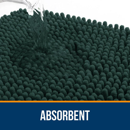 OLANLY Bathroom Runner Rugs - Soft Absorbent Chenille with Rubber Backing | 47x17 Inches, Blackish Green