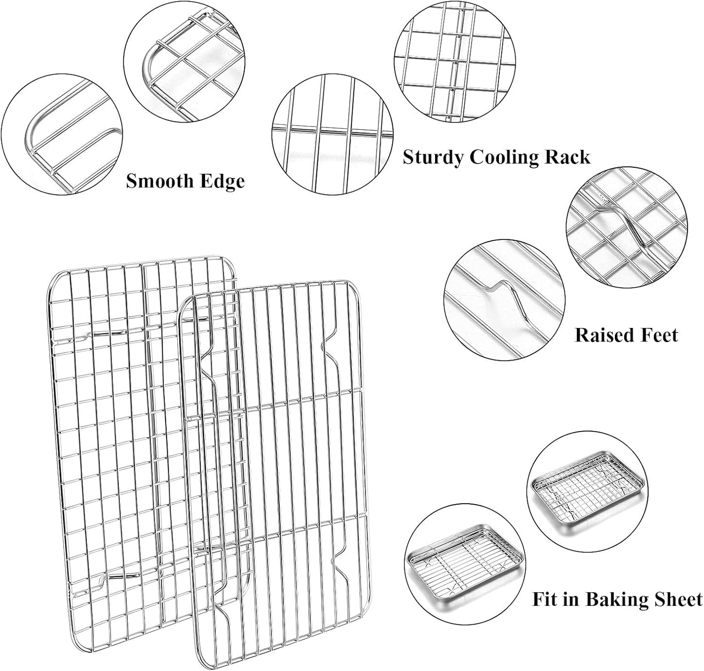 Yododo Baking Sheet Set - 4-Piece Stainless Steel Cookie Sheet with Cooling Racks | 9-Inch Heavy Duty & Easy Clean