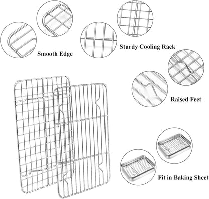 Yododo Baking Sheet Set - 4-Piece Stainless Steel Cookie Sheet with Cooling Racks | 9-Inch Heavy Duty & Easy Clean