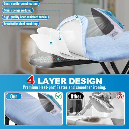 Skiennix Ironing Board - Heavy Metal Frame with Silicone Iron Mat | Foldable & Adjustable 13x43in