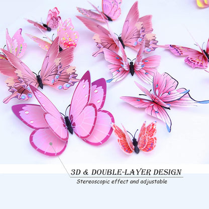 OPSEAM 3D Butterfly Wall Decor - 72 PCS Pink Butterfly Stickers with Magnets for Party Decorations