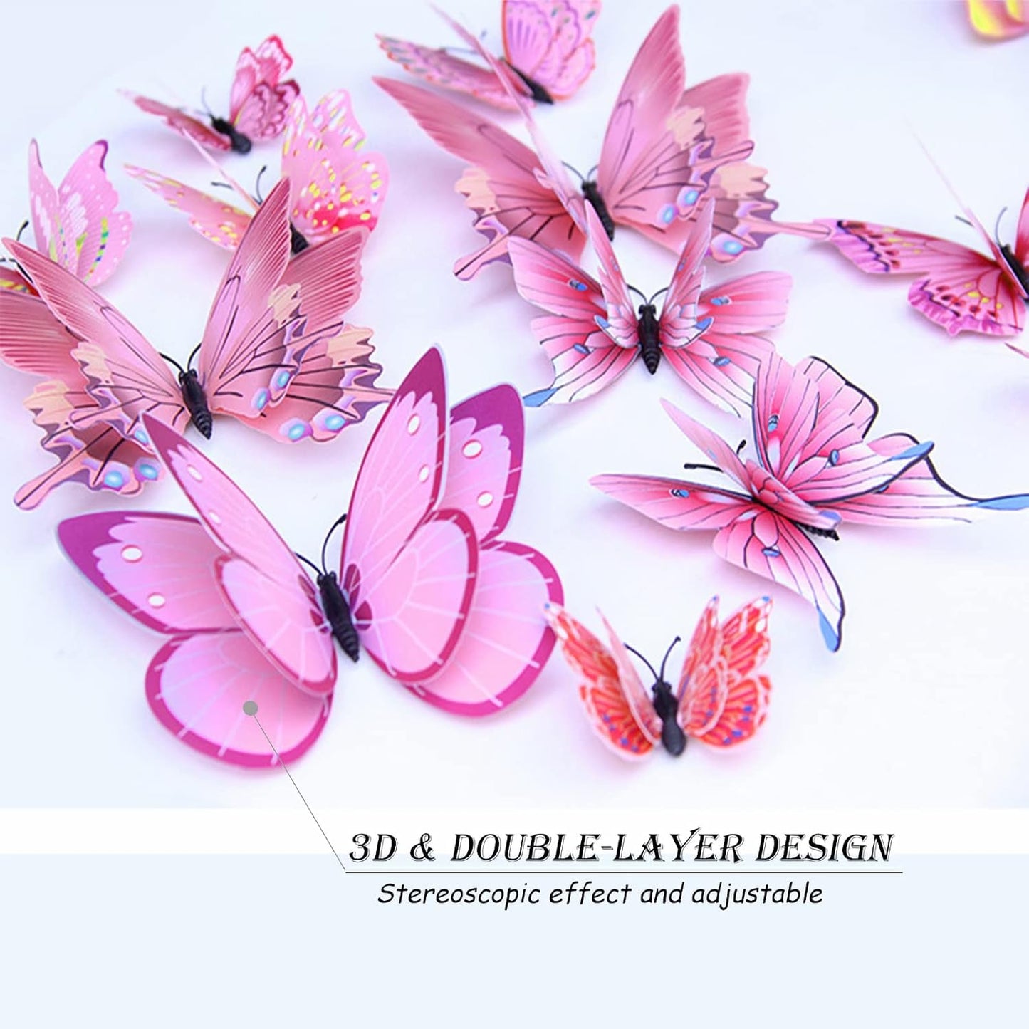 OPSEAM 3D Butterfly Wall Decor - 24 Pink Butterfly Stickers with Magnets for Party Decorations