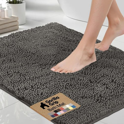 GORILLA GRIP Bath Rug Mat - Soft Absorbent Chenille | Quick-Dry Microfiber, 60x17, Charcoal