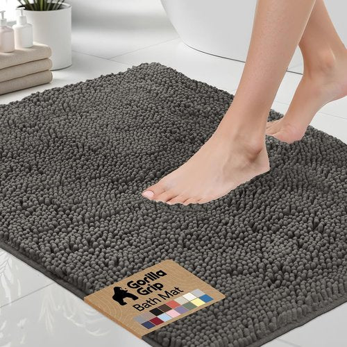 GORILLA GRIP Bath Rug Mat 48x17, Soft Absorbent Chenille, Quick Dry Microfiber Mats, Rubber Backing Washable Shower Floor Rugs, Bathmat Runner, US Designed Bathroom Home Decor Accessories Charcoal