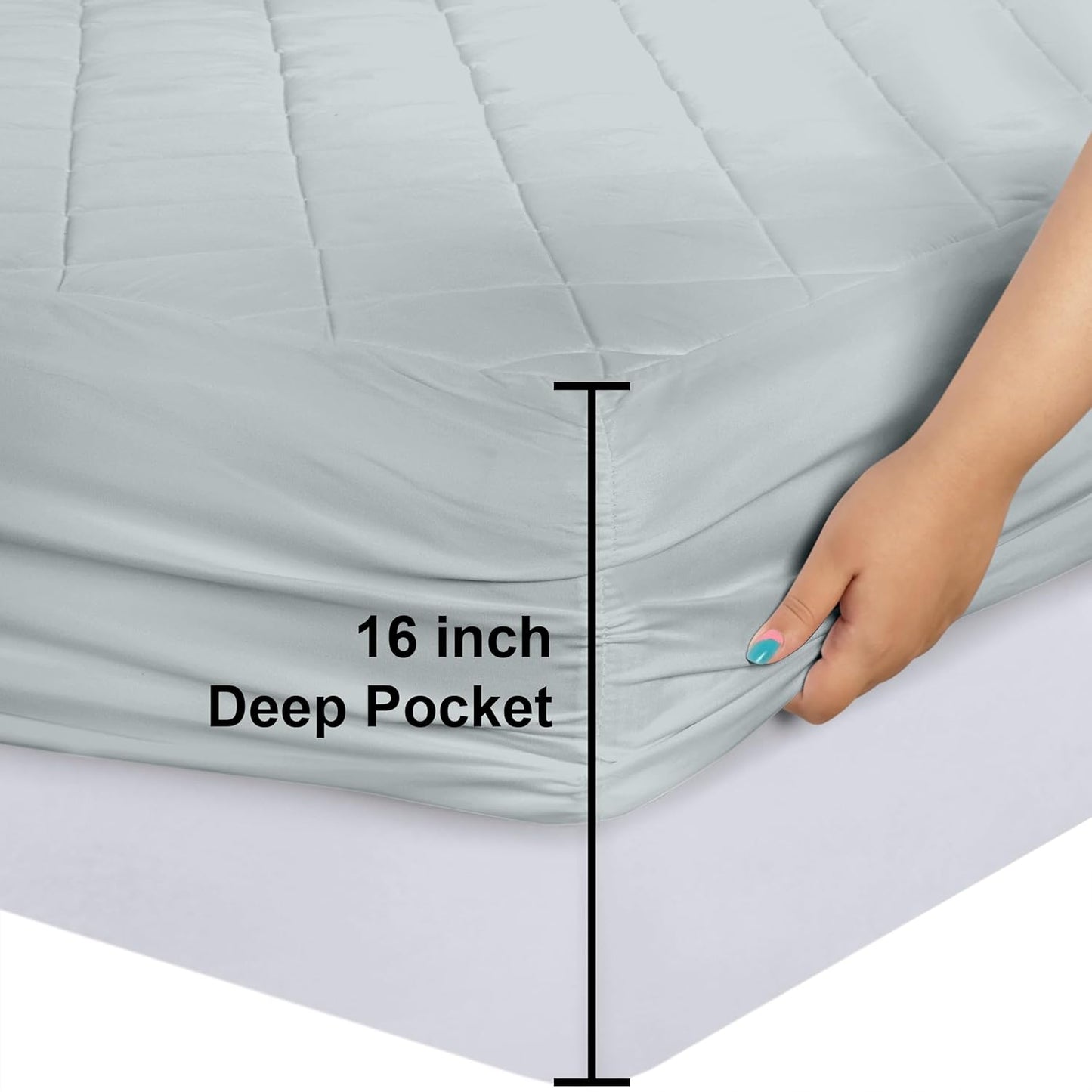 Utopia Bedding Quilted King Size Mattress Pad - Elastic Fitted Protector with Deep Pocket (Light Grey)