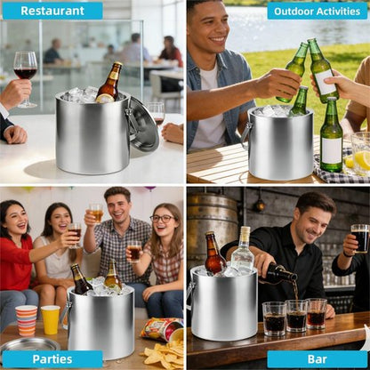 Chefbee 3L Double-Wall Stainless Steel Ice Bucket and 4 Pack Kitchen Sink Drain Strainer
