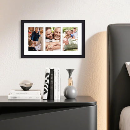 Upsimples 8x14 Collage Picture Frame - Display 3 Photos (4x6) with or Without Mat, Black Wall Decor