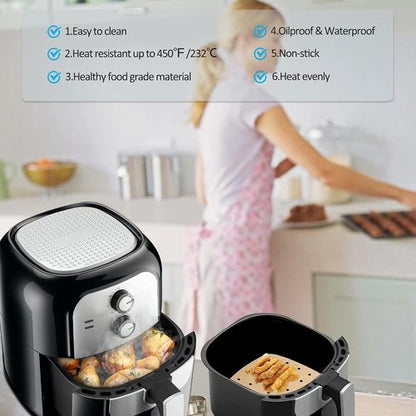 Air Fryer Parchment Paper Liners - 200PCS 8.5 Inch Square Perforated Sheets for Baking & Cooking