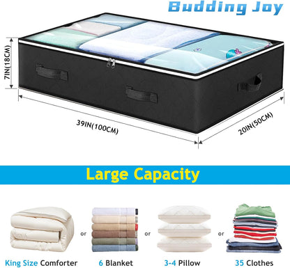 Budding Joy 90L Under Bed Storage Containers - Foldable Organizers for Blankets & Linens | Black