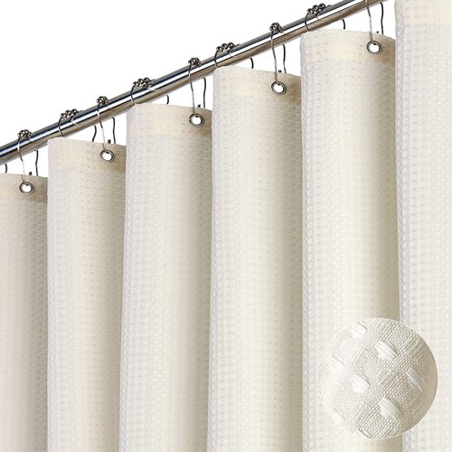 Dynamene Stall Fabric Shower Curtain - 60 x 84 inch Waffle Weighted Thick Cloth Shower Curtain for Bathroom, Cream/Ivory