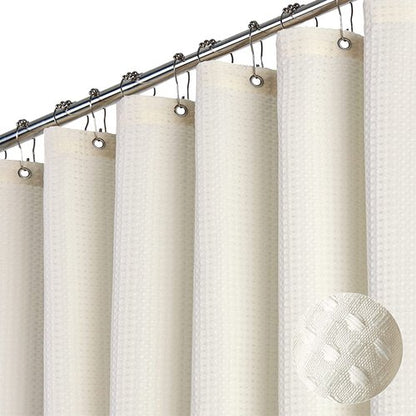 Dynamene Stall Fabric Shower Curtain - 54 inch Wide Waffle Weave Weighted Thick Cloth Shower Curtains for Bathroom, Heavy Duty Hotel Spa Luxury Bath Curtain Set with 10 Hooks, 54x72, Cream/Ivory
