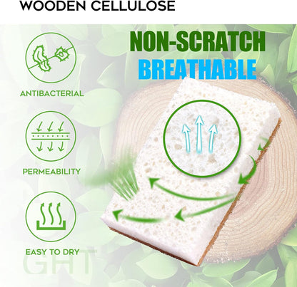 Skiennix Natural Sponges - Eco-Friendly Non-Scratch Scrub Sponge Set | 9-Pack Biodegradable Dish Cleaners