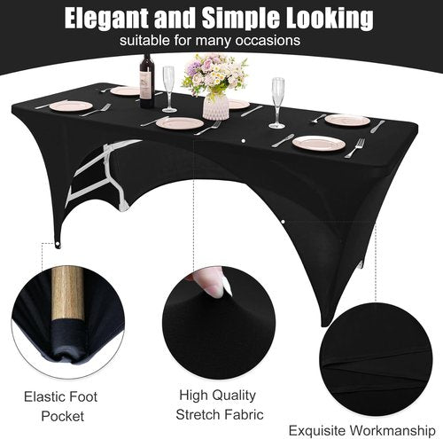 Fivenl 2 Pack Spandex Tablecloths - Black Stretch Fitted Covers for 6FT Tables | Washable & Durable