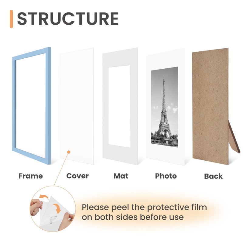upsimples 8x10 Picture Frame Set of 5, Display Pictures 5x7 with Mat or 8 x 10 Without, Wall Gallery Photo Frames, Blue