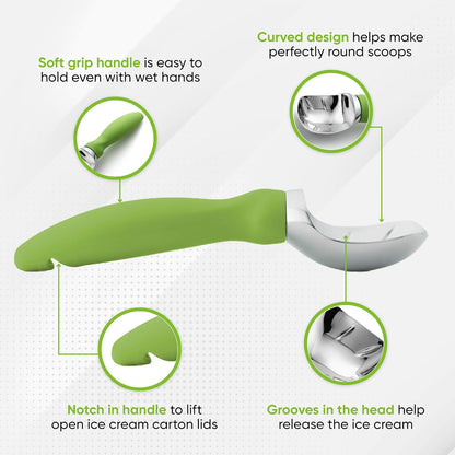 Spring Chef Heavy Duty Ice Cream Scoop - Non-Slip Handle for Easy Serving | Dishwasher Safe, Professional Quality