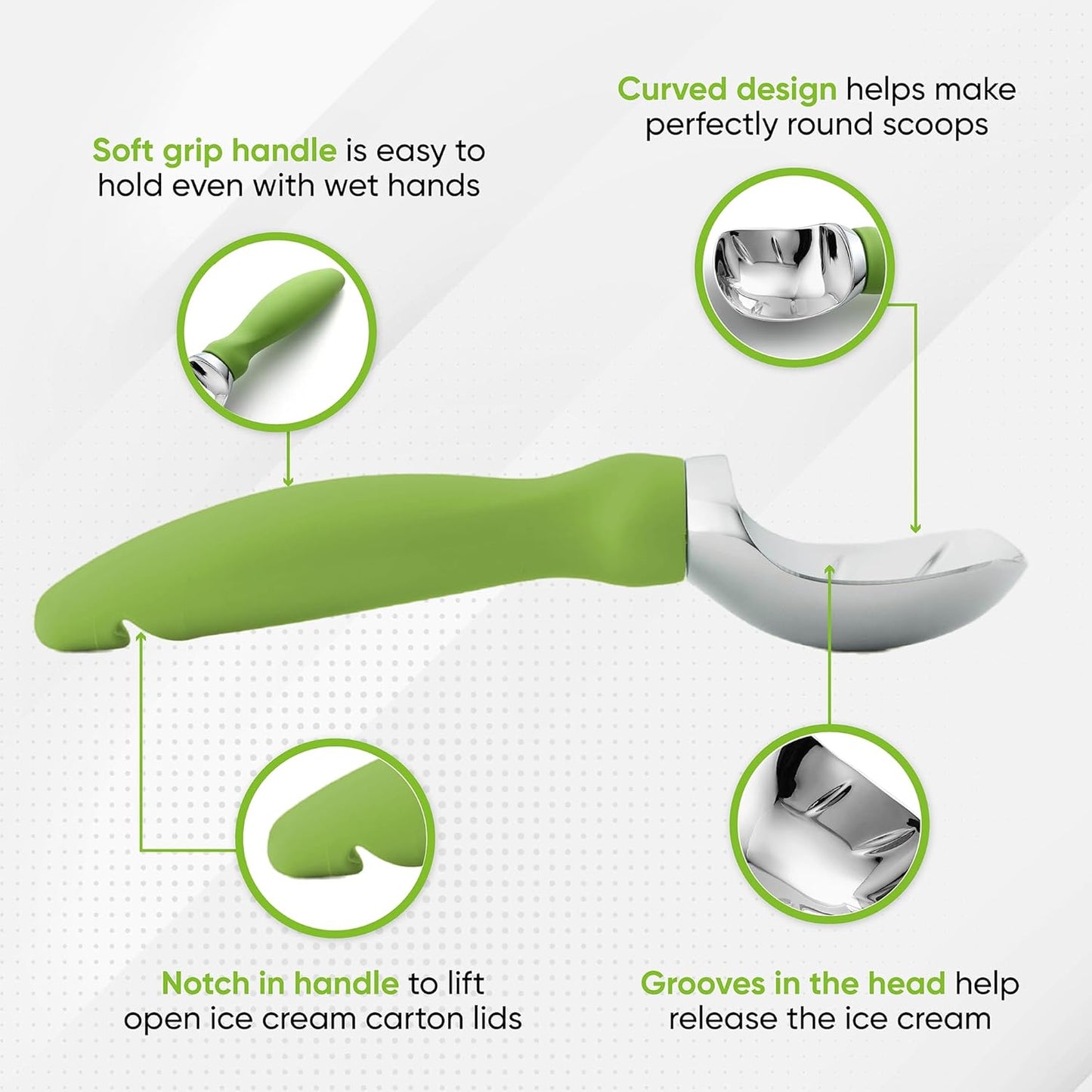 Spring Chef Heavy Duty Ice Cream Scoop - Non-Slip Handle for Easy Serving | Dishwasher Safe Tool