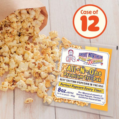Great Northern Popcorn 12-Count Movie Theater Style Popcorn Packs - Pre-Measured 8-Ounce Kernel, Salt & Oil