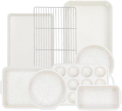 Skiennix Silicone Baking Pans Set - 8 Pcs Nonstick Bakeware with Metal Reinforced Frame | Cream Color