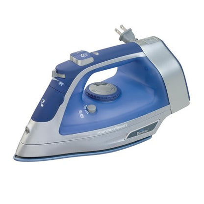 Hamilton Beach Steam Iron & Vertical Steamer for Clothes with Scratch-Resistant Durathon Soleplate, 8' Retractable Cord, 3-Way Auto Shutoff, Anti-Drip, 1500 Watts, Blue