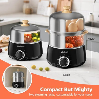 CACHOO 14-Egg Stainless Steel Hard Boiled Egg Cooker - Rapid Cooking with Timer & Auto Shut Off | Compact & Dishwasher Safe, Black