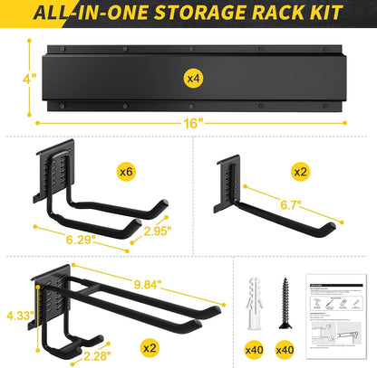 UUP Garage Storage | 64-Inch Wall Mount Tool Organizer with Adjustable Metal Hooks - Heavy-Duty Yard Rack
