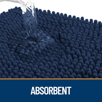 OLANLY Dog Door Mat - Absorbent Non-Slip Chenille Mat for Muddy Paws | 32x20, Dark Blue, Quick Dry