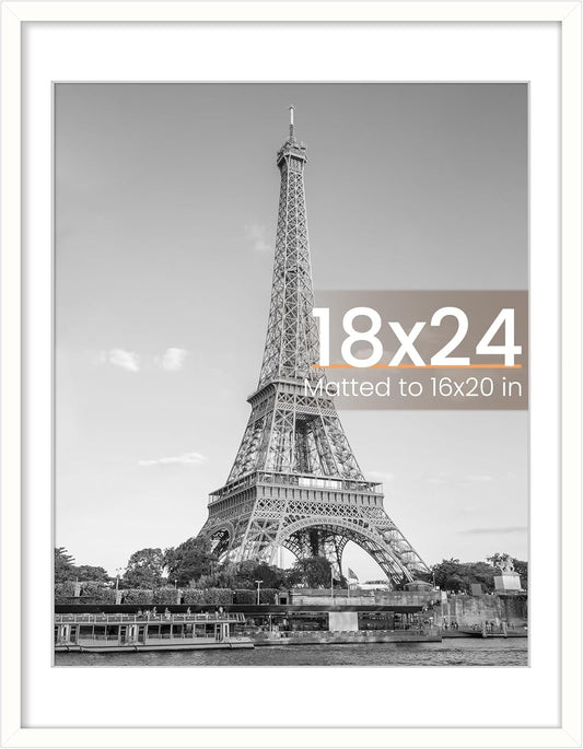 Upsimples 18x24 Picture Frame - Versatile Display for 16x20 Photos with Mat or 18x24 Without - White