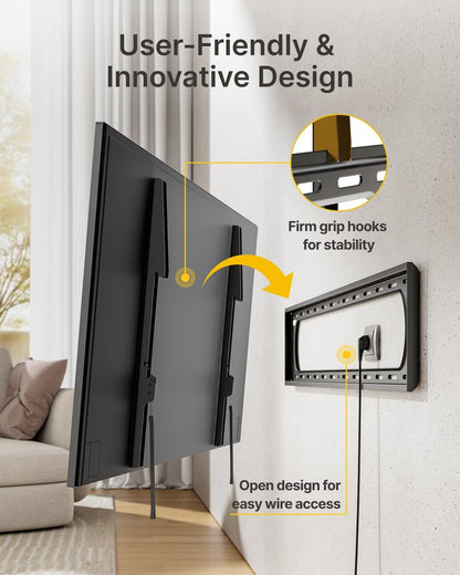 monTEK Heavy Duty Fixed TV Wall Mount Bracket for 60–120" Flat & Curved TVs up to 300lbs, 4× Load Tested, Ultra Slim 1.3" Low Profile, Max VESA 900x600, Quick-Release Lock, Fits 16"/18"/24" Wood Studs