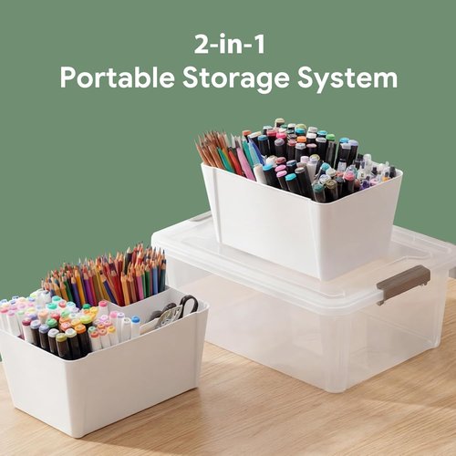 MACOPRO Plastic Storage Box - Clear Craft Organizer with Removable Tray for Beads & Tools | White, 1 Pack