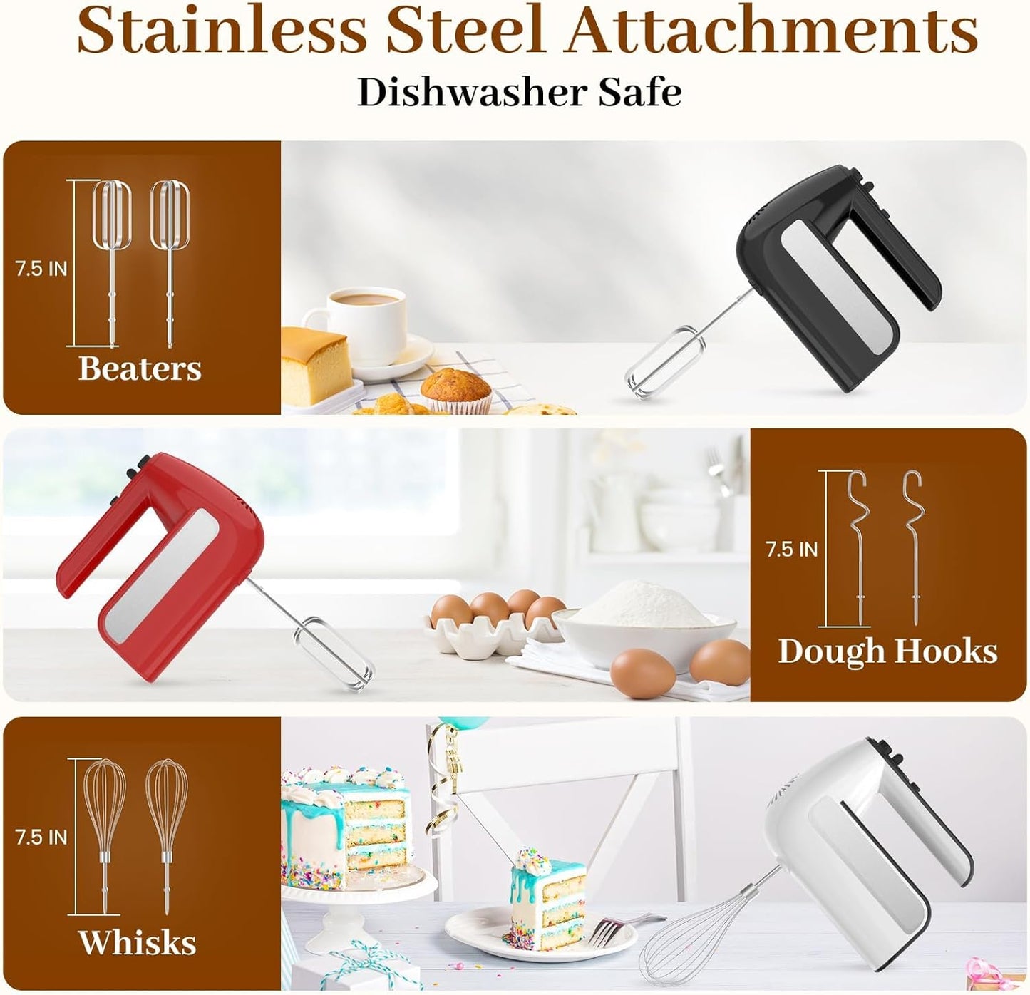 Skiennix 5-Speed Electric Hand Mixer - 800W Handheld Mixer with Turbo & 6 Attachments | Red