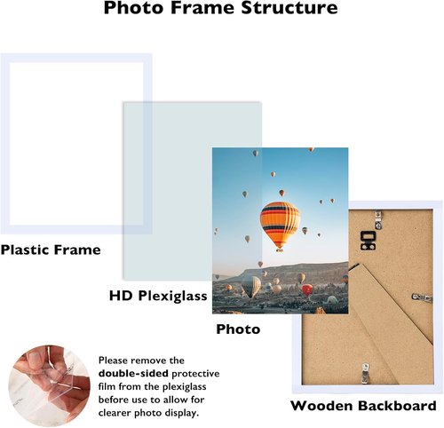 JCJMY 9x10 Picture Frame - White Wall Mount & Tabletop Display | Shatter Resistant Plexiglass