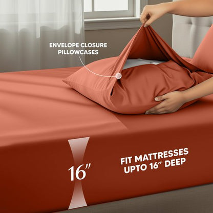 Utopia Bedding King Size Sheet Set – 4 Piece Bed Sheets, Soft and Breathable Microfiber, Includes 1 Fitted Sheet, 1 Flat Sheet and 2 Pillowcases – Oeko Tex (Orange)