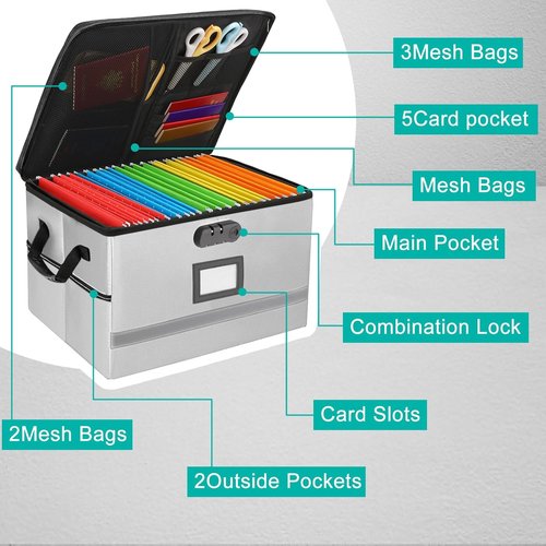 EXLIFBAG Fireproof File Box - Portable Document Organizer with Lock & Handle for Home Office