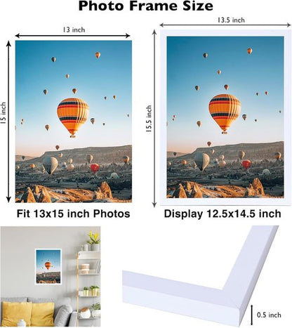 JCJMY 13x15 Picture Frame - White Wall Mount for Horizontal or Vertical Display | Shatter-Resistant Plexiglass