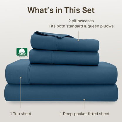 California Design Den Queen Size Cotton Sheet Set - 100% Long Staple Cotton, 400 TC, Deep Pockets | Peacock Blue