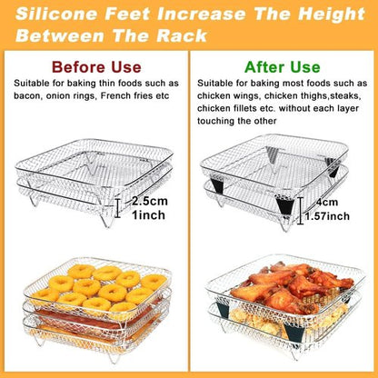 BYKITCHEN 8-Inch Square Air Fryer Rack - 3-Piece Stackable Stainless Steel Dehydrator Set for Cosori & Ninja Pro XL