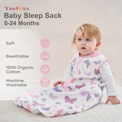 Yoofoss Baby Sleep Sack - 100% Organic Cotton Wearable Blanket for 18-24 Months | 2-Way Zipper, 3 Pack