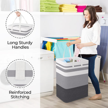 StorageRight Large Collapsible Laundry Basket - Easy Carry Handles | 75L Freestanding Hamper in Gradient Grey