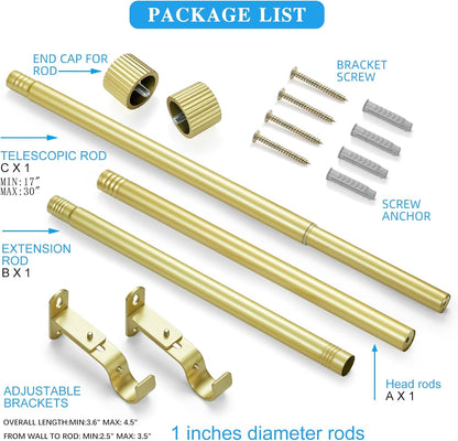 Regine Switzerland Curtain Rods - 1 Inch Diameter Drapery Rod with Elegant Cylindrical Finials | Gold, 16" to 48"