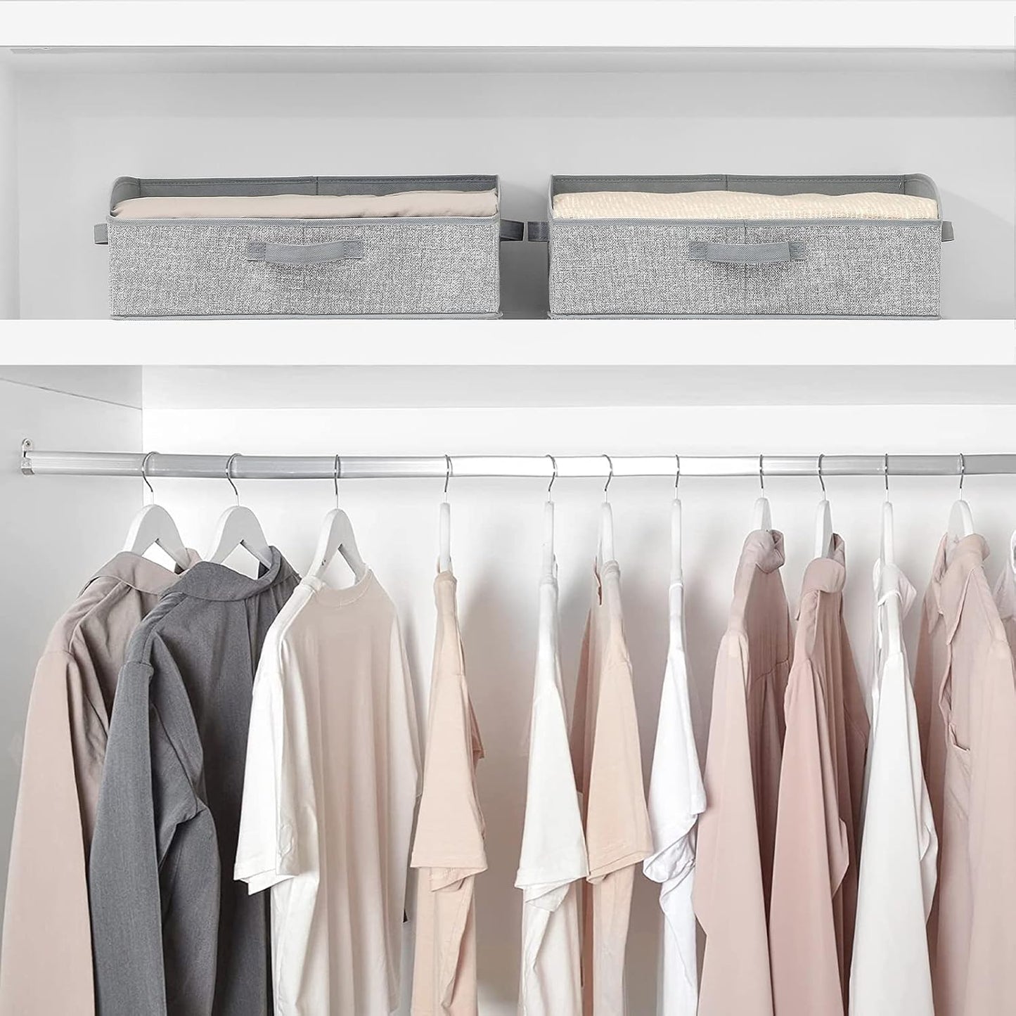 Skiennix Foldable Closet Organizers - Large Capacity Storage Boxes with Handles | Grey 3-Pack