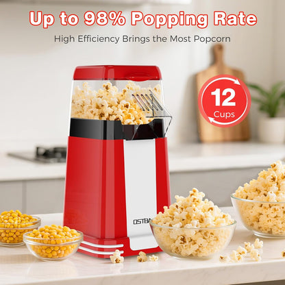OSTBA Popcorn Maker - 1200W Mini Retro Air Popper | 12 Cups Oil-Free Electric Popcorn Machine with Butter Tray