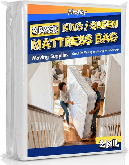 Mattress Bags - 2 Pack Heavy Duty Waterproof & Tear-Resistant Covers for King/Queen Size - 107" x 78" x 14"