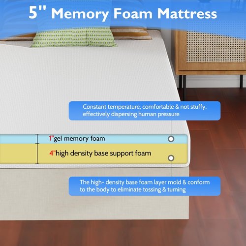 FDW 5-Inch Twin XL Mattress - Medium Firm Gel Memory Foam | CertiPUR-US Certified | Pressure Relief & Cooling Design