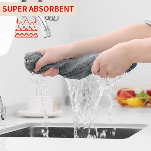 Homaxy 100% Cotton Waffle Weave Dish Towels - Ultra Soft & Absorbent | Quick Drying, 13 x 28 Inches, 8-Pack, Grey