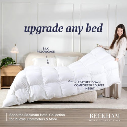 Beckham Hotel Collection Silk Pillow Case with Zipper, 100% Mulberry Silk Pillowcase for Hair & Skin, 22 Momme 6A Grade, Oeko-TEX Certified, 1PC, Queen, Silver Cloud