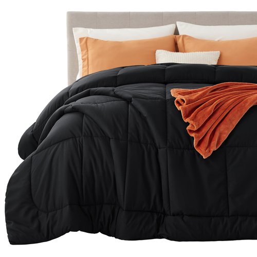 Bedsure Comforter Duvet Insert - Quilted Comforters King Size, All Season Duvet, GentleSoft Down Alternative Bedding, with 8 Tabs, Gifts for Women/Men, Black, King 90 x 102 Inches