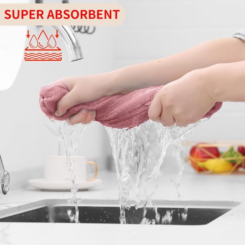 Homaxy 100% Cotton Waffle Weave Kitchen Dish Towels - Ultra Soft & Absorbent, Quick Drying | 13 x 28 Inches, 8-Pack, Dried Rose