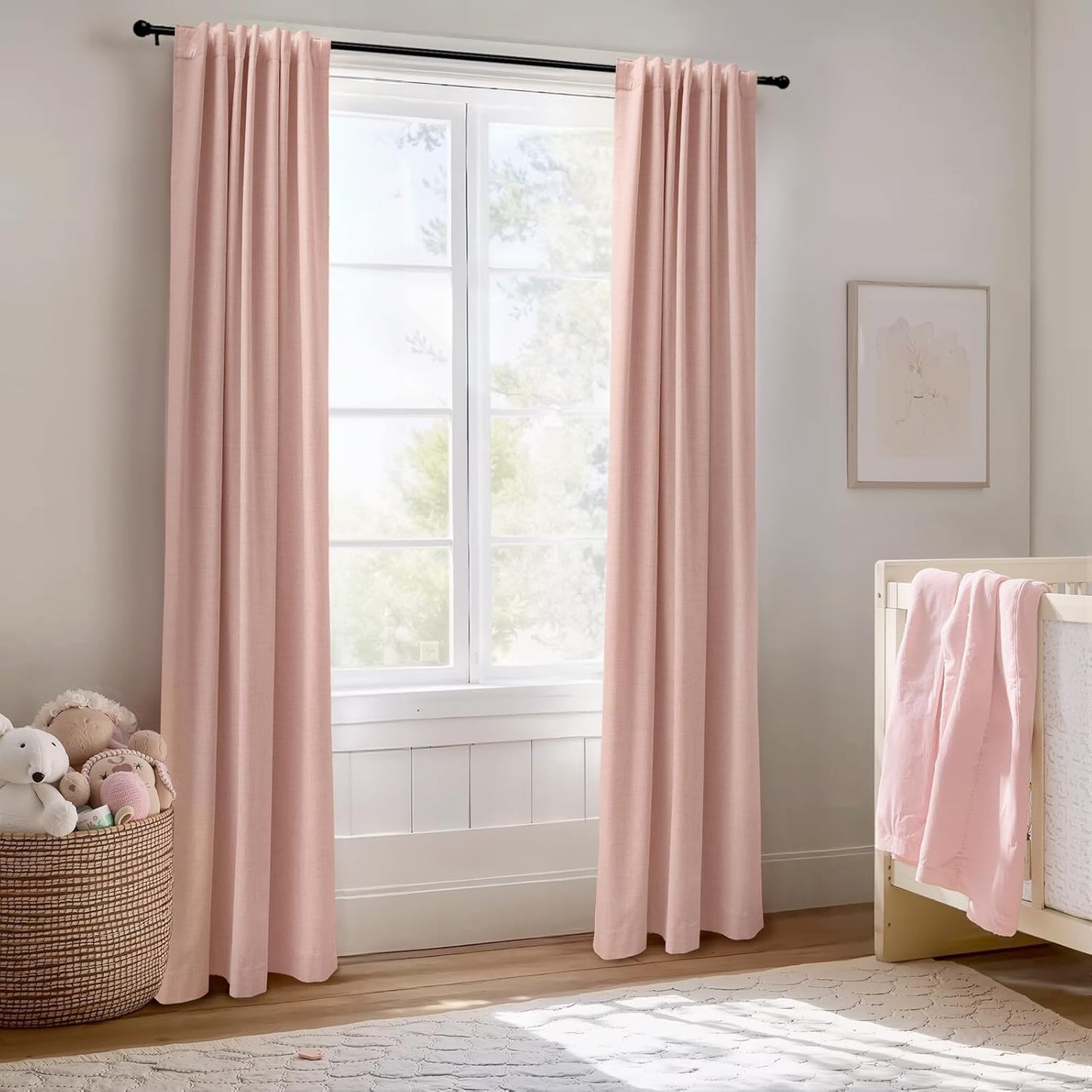 Regine Switzerland 100% Blackout Linen Curtains - Thermal Insulated Drapes, 50" W x 120" L, Blush Pink