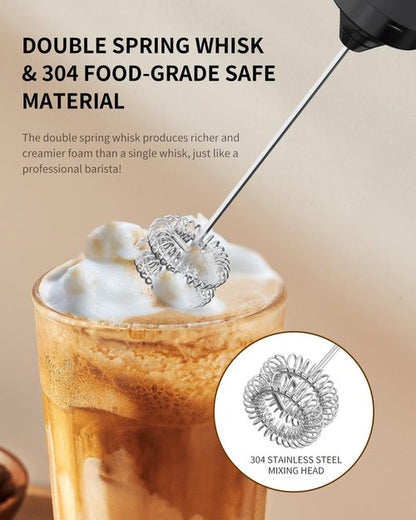 Circle Joy Rechargeable Milk Frother - Dual Coil Electric Whisk for Coffee & Matcha | Portable Handheld Mixer in Black