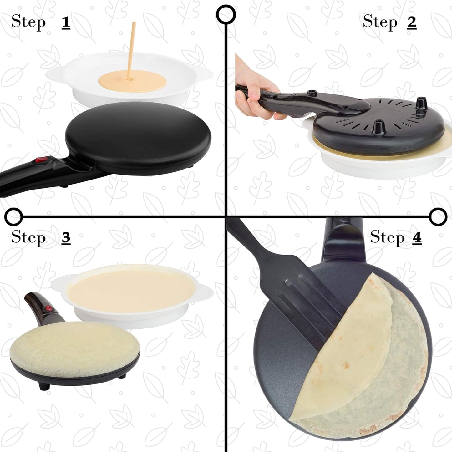 Moss & Stone Electric Crepe Maker - 8” Nonstick Portable Pan with Dipping Plate & Auto Shut-Off